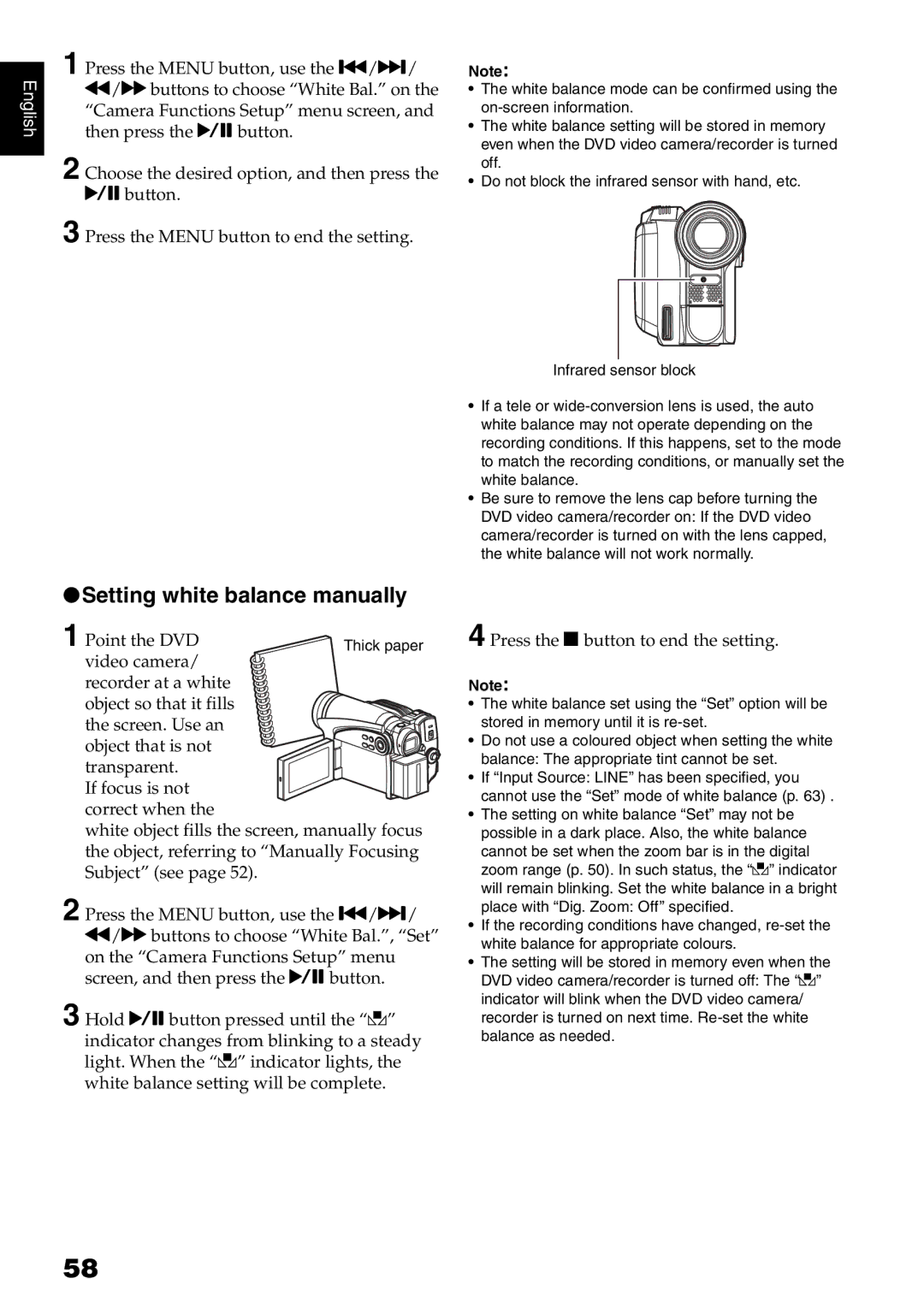 Hitachi DZ-HS500SW instruction manual Setting white balance manually 