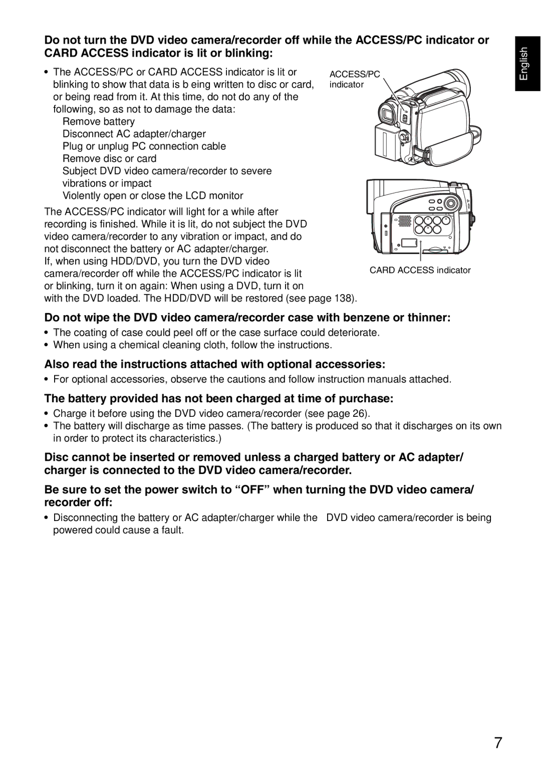 Hitachi DZ-HS500SW instruction manual ACCESS/PC indicator 