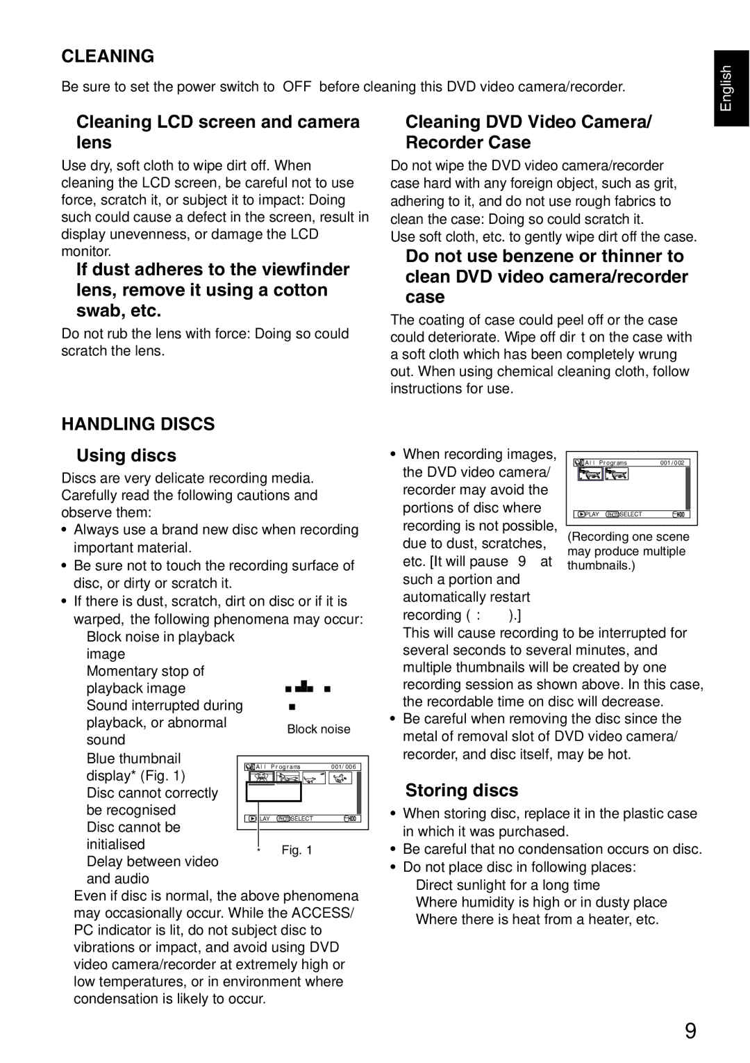 Hitachi DZ-HS500SW instruction manual Cleaning, Handling Discs 