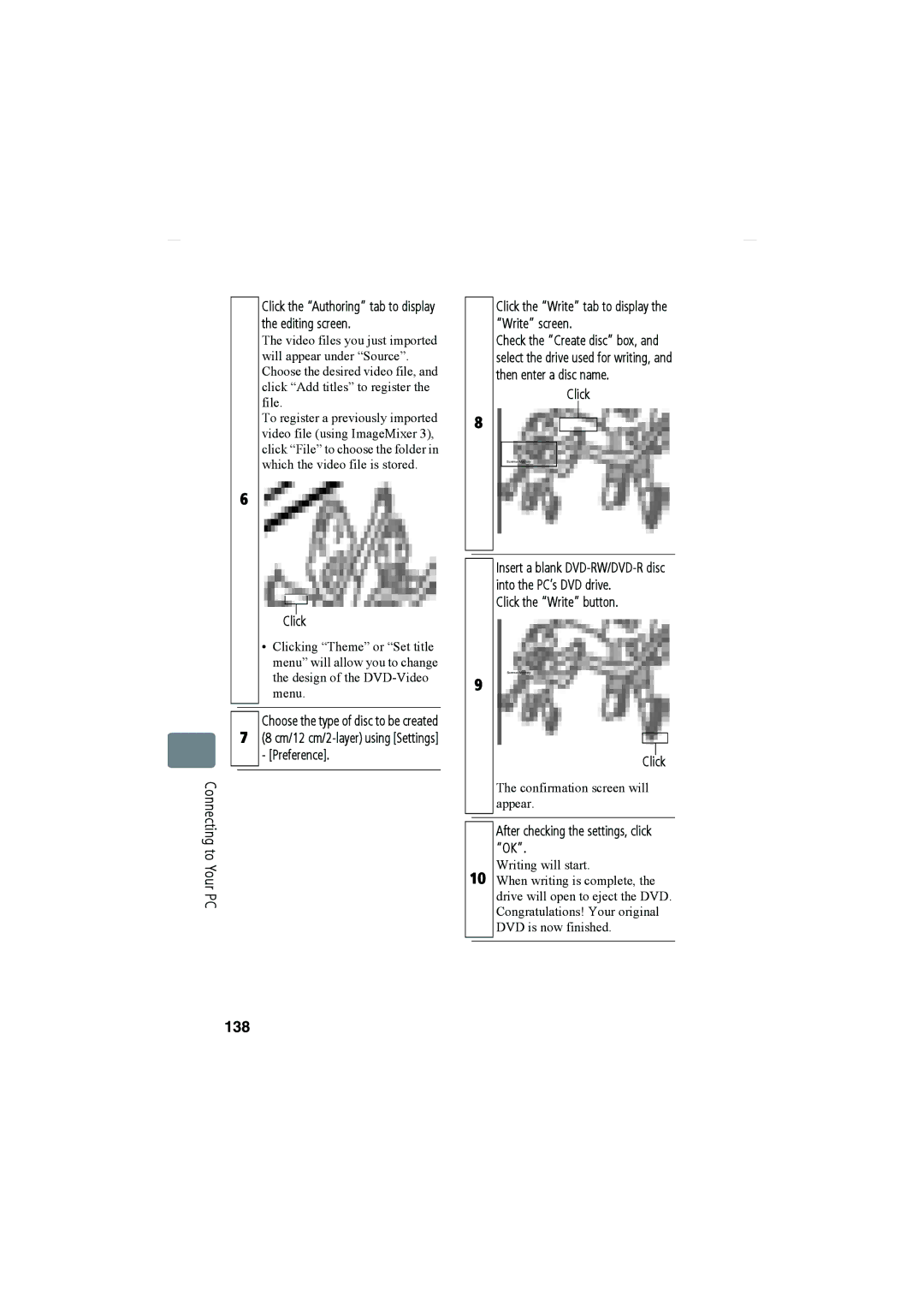 Hitachi DZ-HS903A, DZ-HS803A instruction manual 138, Cm/12 cm/2-layer using Settings Preference, Click the Write button 