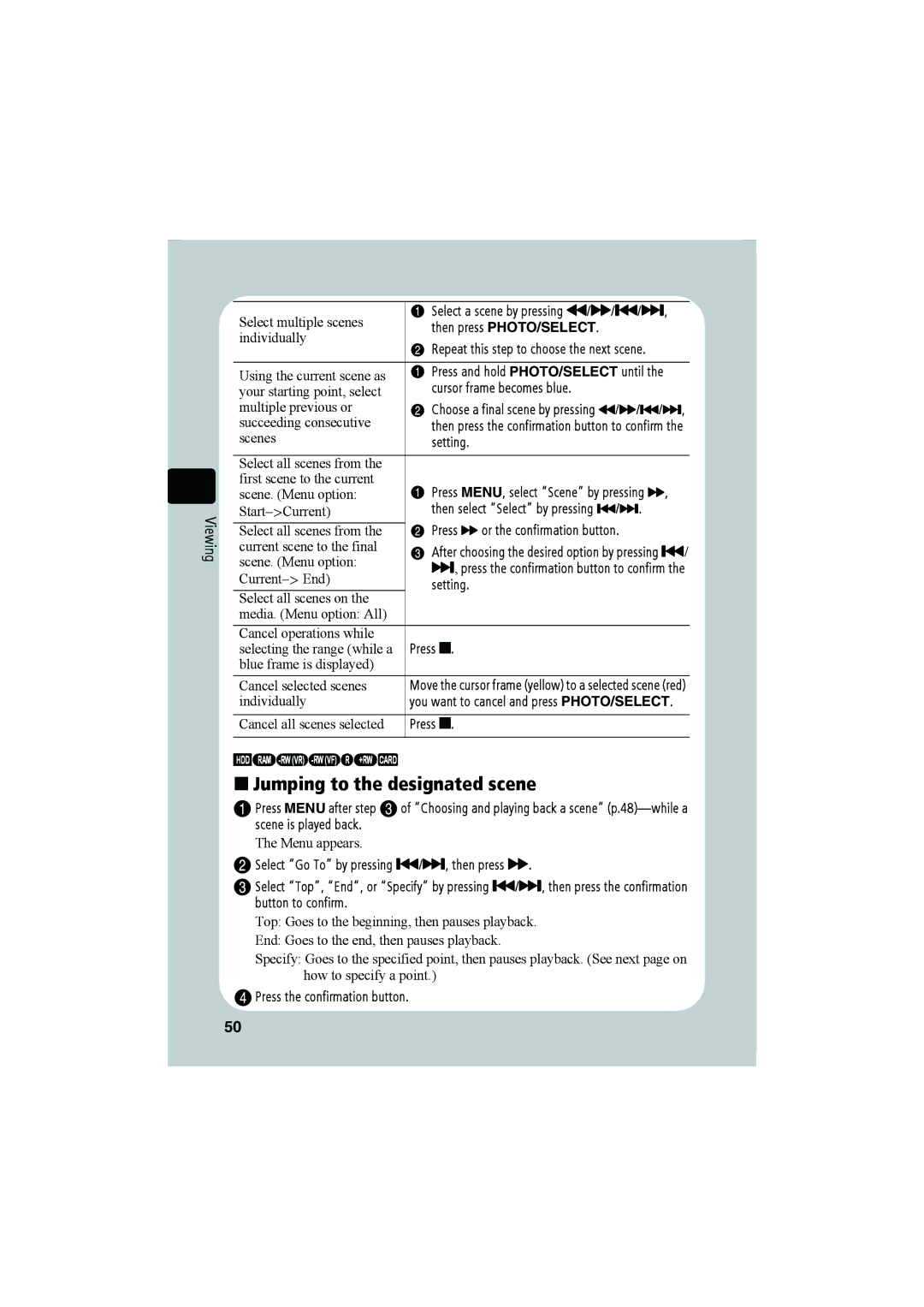 Hitachi DZ-HS903A, DZ-HS803A instruction manual „ Jumping to the designated scene 