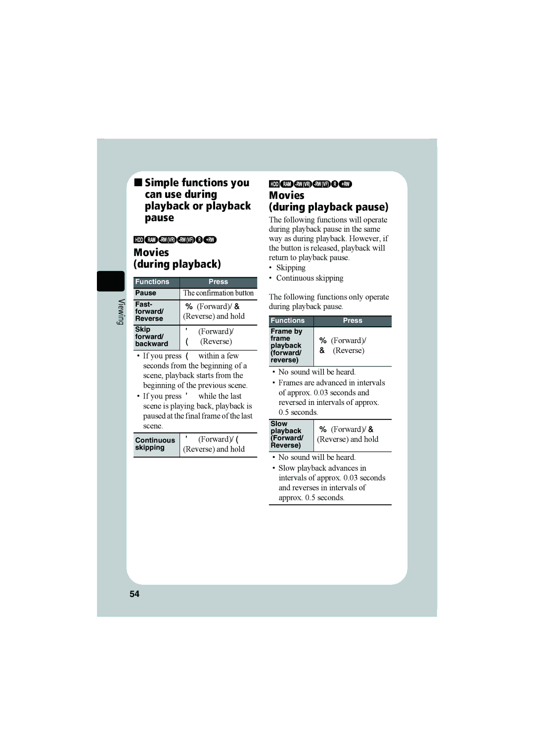 Hitachi DZ-HS903A, DZ-HS803A instruction manual Movies During playback pause 