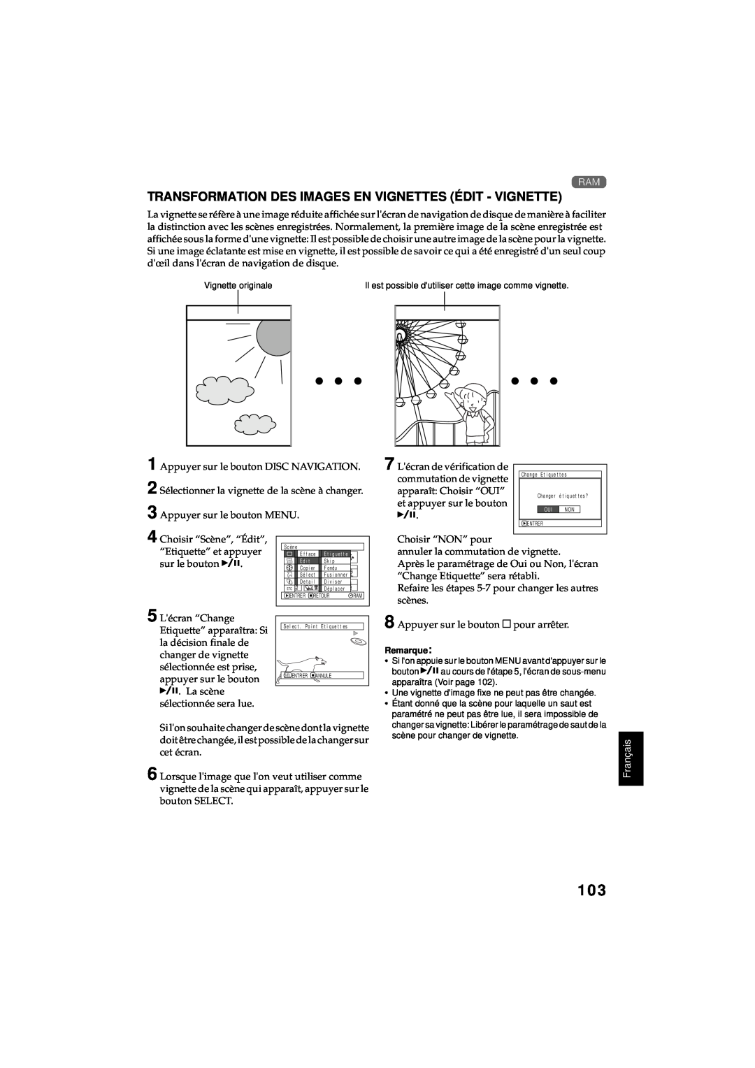 Hitachi DZ-MV380A manual Transformation Des Images En Vignettes Édit - Vignette, Vignette originale 
