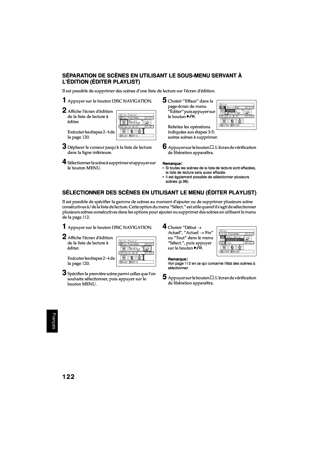 Hitachi DZ-MV380A manual Sélectionner Des Scènes En Utilisant Le Menu Éditer Playlist, Français, F i n 