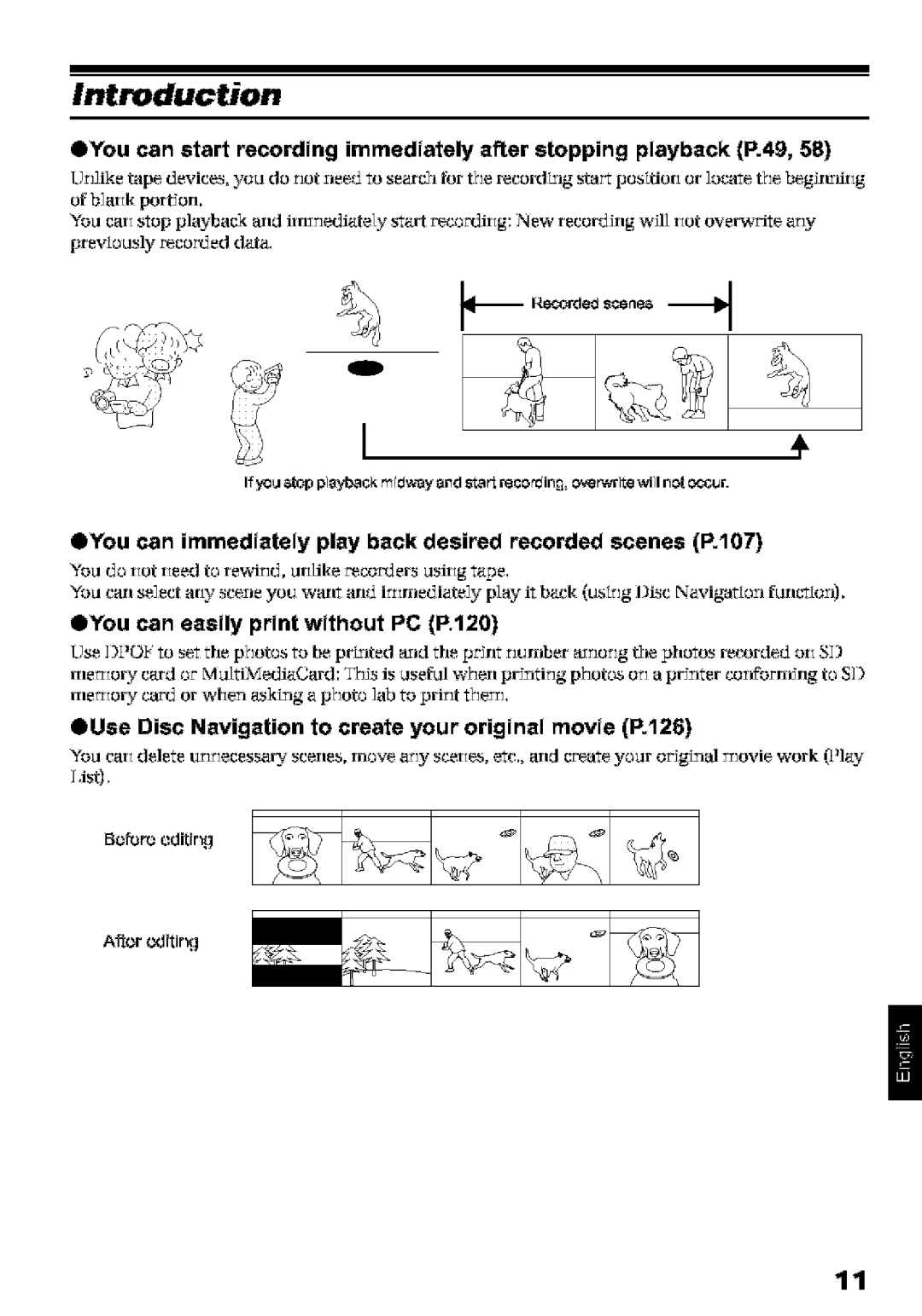 Hitachi DZ-MV580A instruction manual Introduction, Ell, You can immediately play back desired recorded scenes P.107 