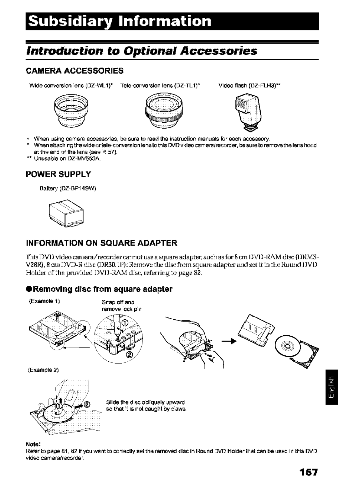 Hitachi DZ-MV580A Introduction to Optional Accessories, Camera Accessories, Power Supply, Information on Square Adapter 