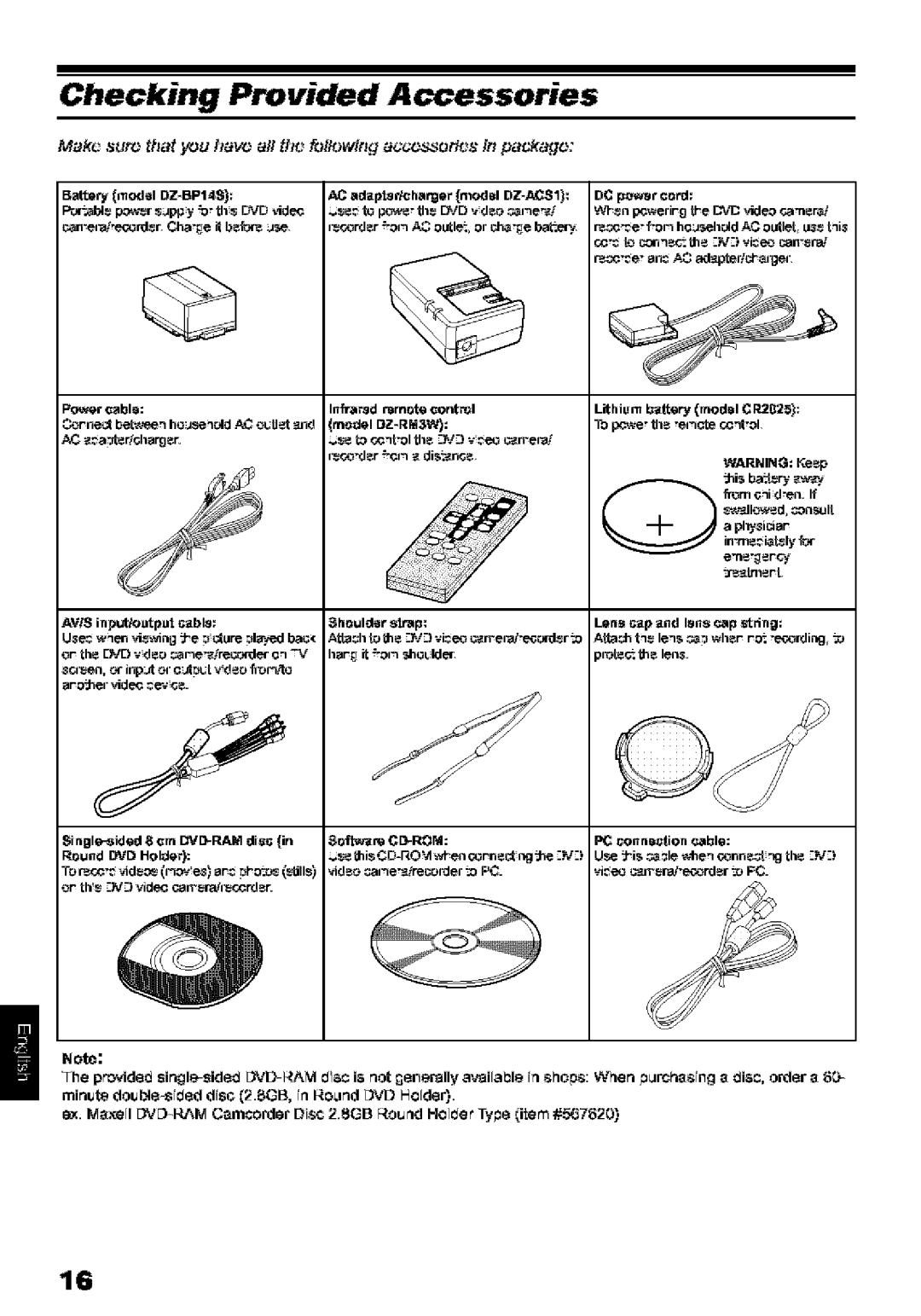 Hitachi DZ-MV580A Checking Provided Accessories, Mak! sure that you Ha, ull the followin Ucce,ofics Packge 