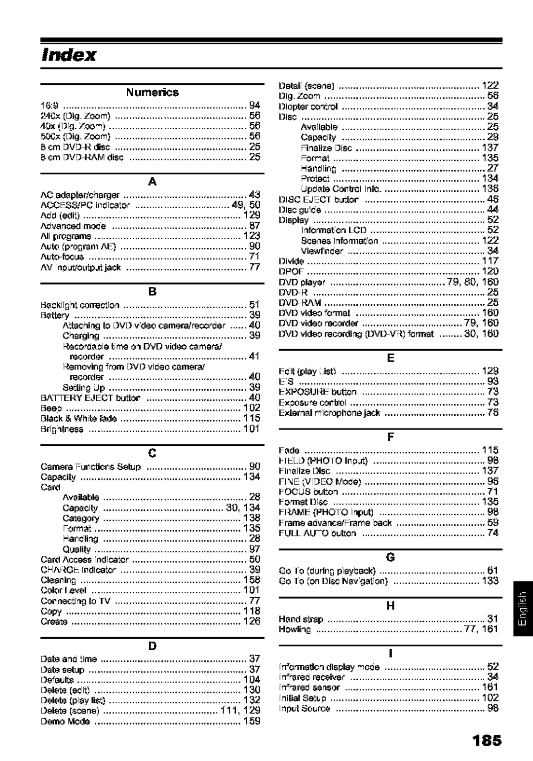 Hitachi DZ-MV580A instruction manual Numerics, ACCESS/C indicator, 123 