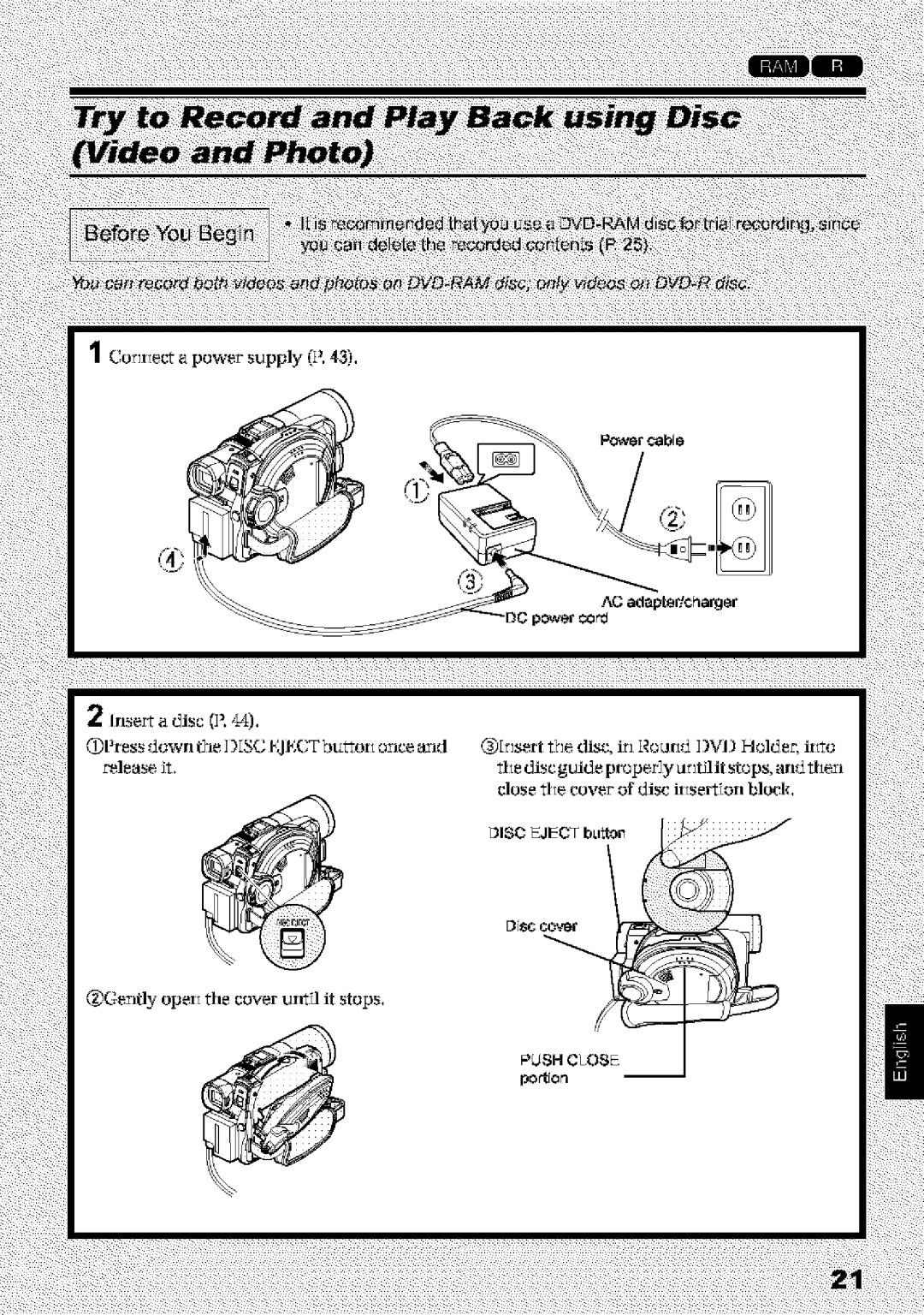 Hitachi DZ-MV580A instruction manual Con*ect a power supply P, Powerbe 