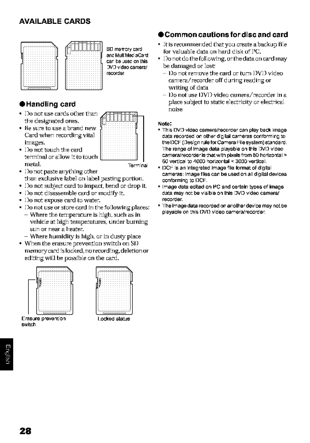 Hitachi DZ-MV580A instruction manual Available Cards, EHandling Card, Common cautions fordisc and card, An6MullMe6aCal, Swi 