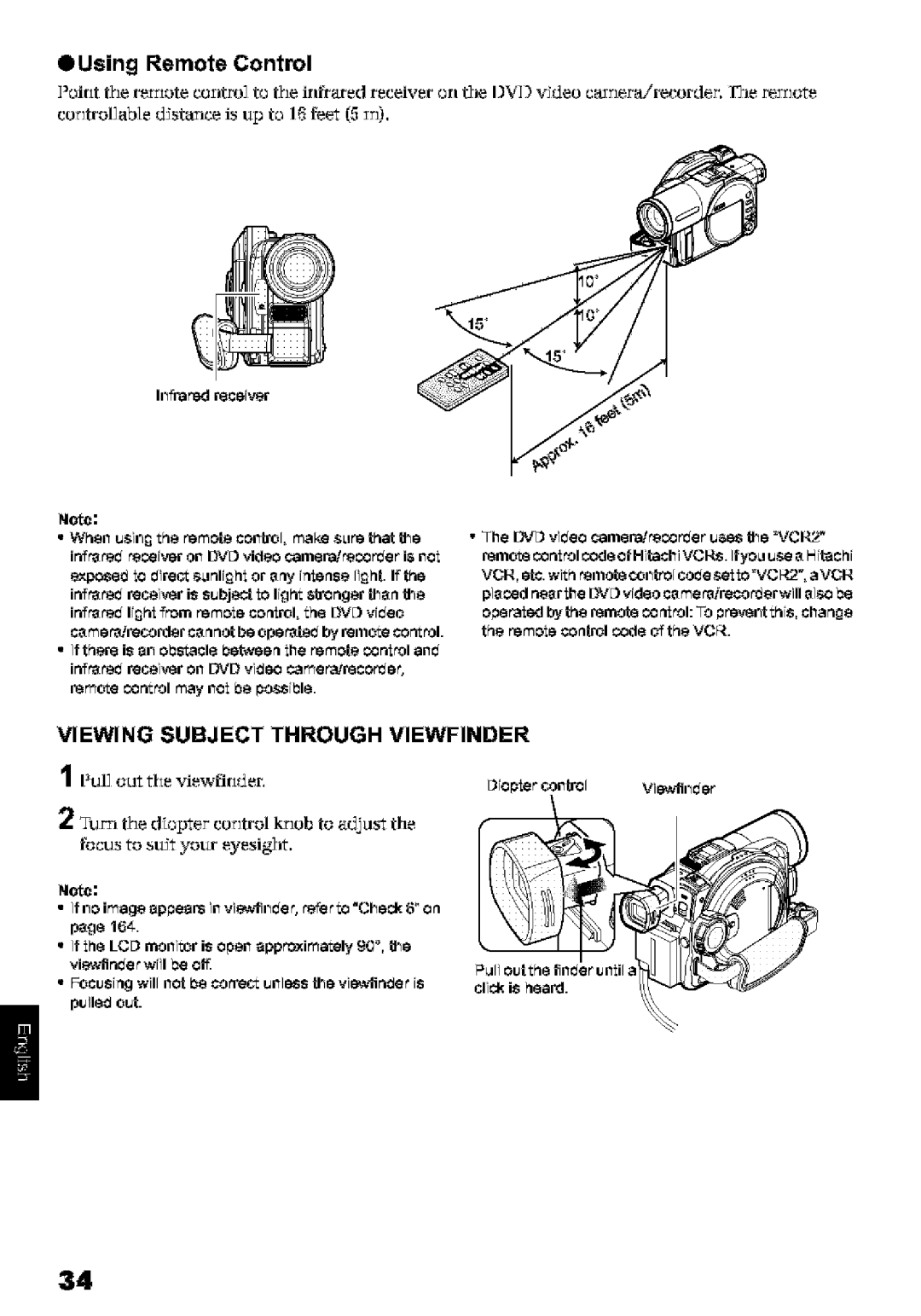 Hitachi DZ-MV580A instruction manual OUsing Remote Control, Otrolable distarlce is u to 1 fee 5 m, Hfrancdreceiver 