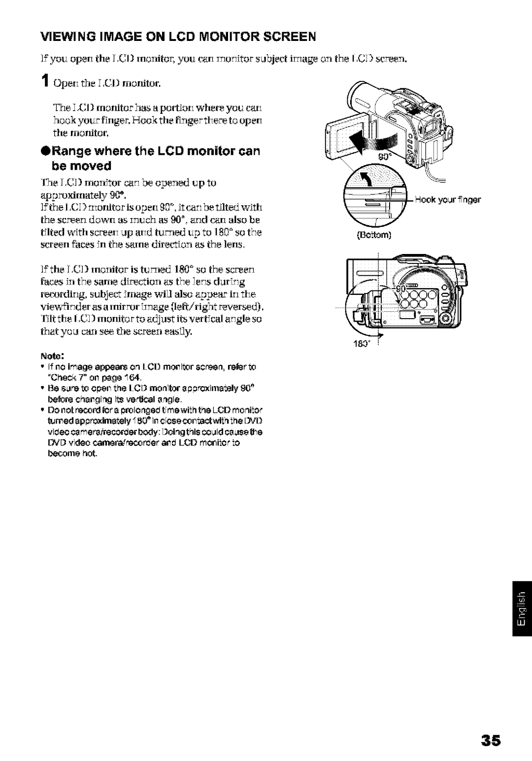 Hitachi DZ-MV580A ORange where the LCD monitor can be moved, Viewing Image on LCD Monitor Screen, Tile rnordion, 180 