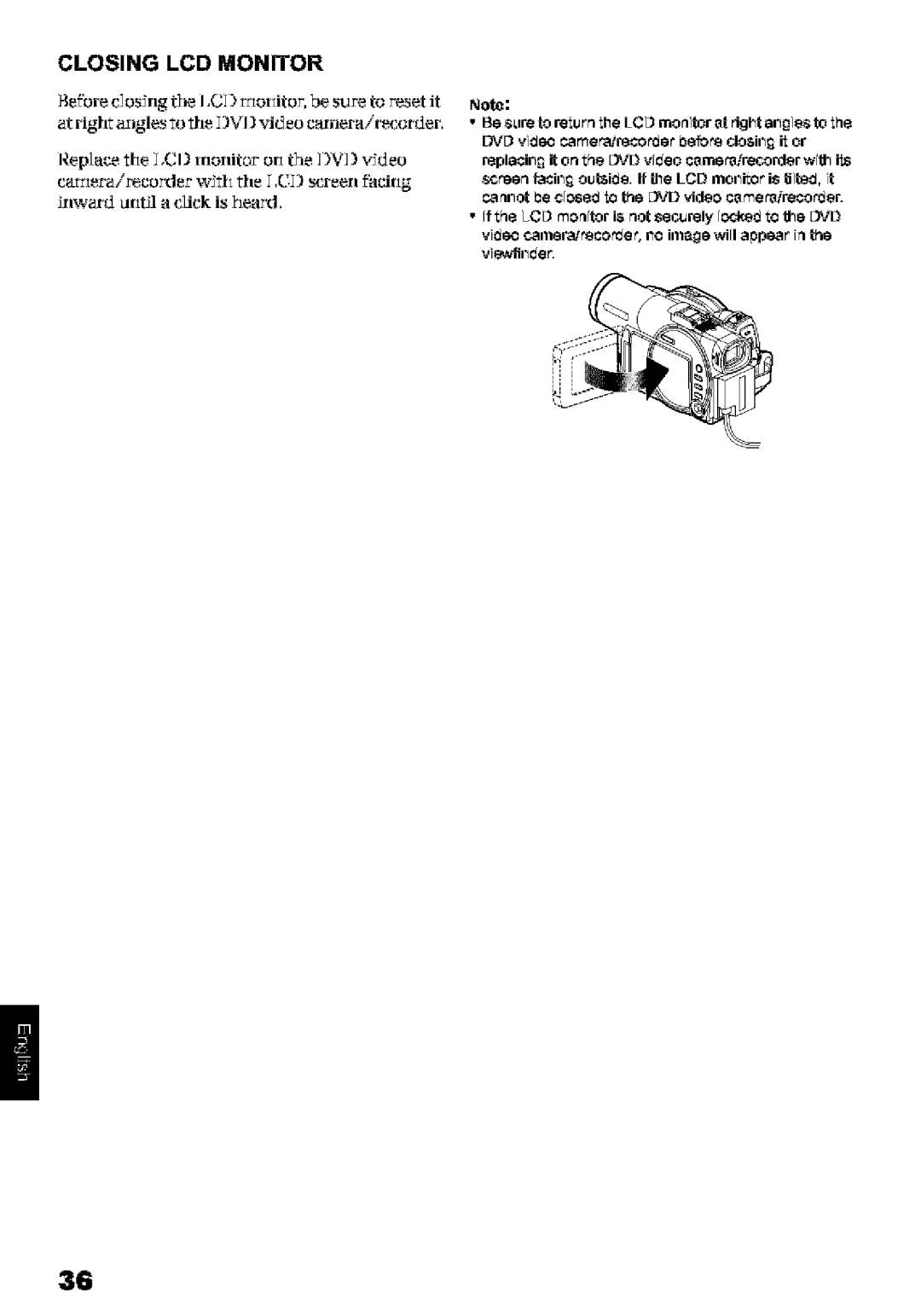 Hitachi DZ-MV580A instruction manual Closing LCD Monitor, Bebre, Le I .CI tTordtor, be stare to reset it At right 