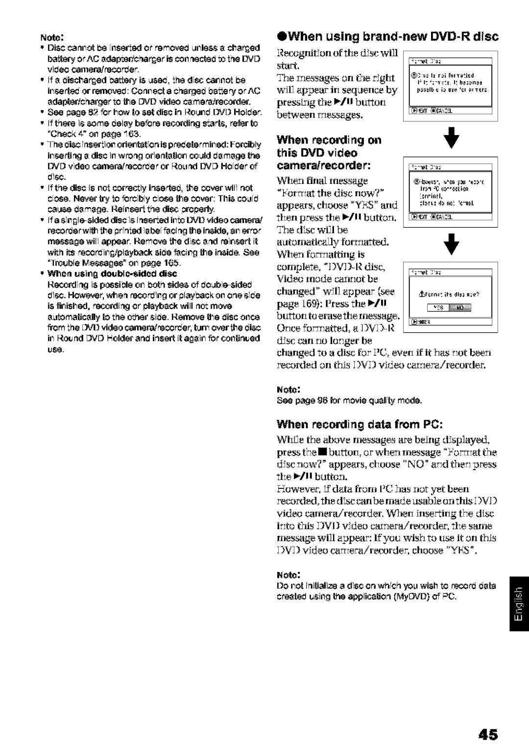 Hitachi DZ-MV580A instruction manual OWhen using brand-new DVD-R disc, When recording on this DVD video camera!recorder 