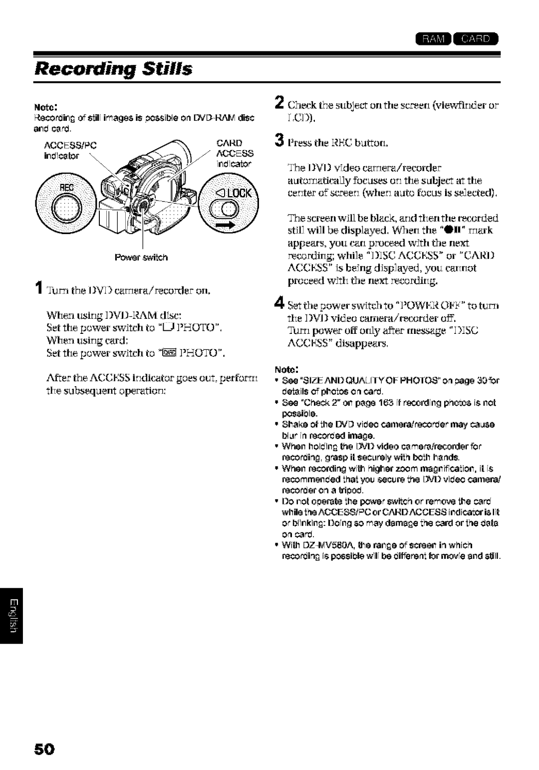 Hitachi DZ-MV580A Check t2esubject on tile screeri viewind er or, When tusing DVI-RAM disc, Set tile ower switch to Photo 