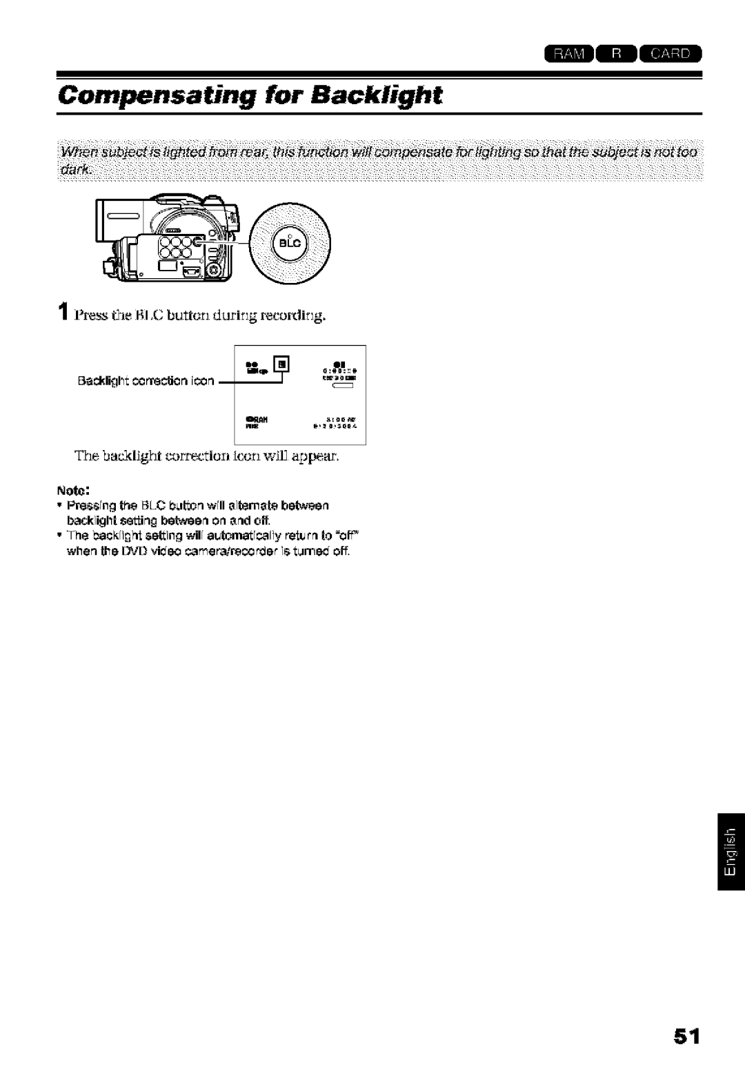 Hitachi DZ-MV580A instruction manual Compensating for Backlight 