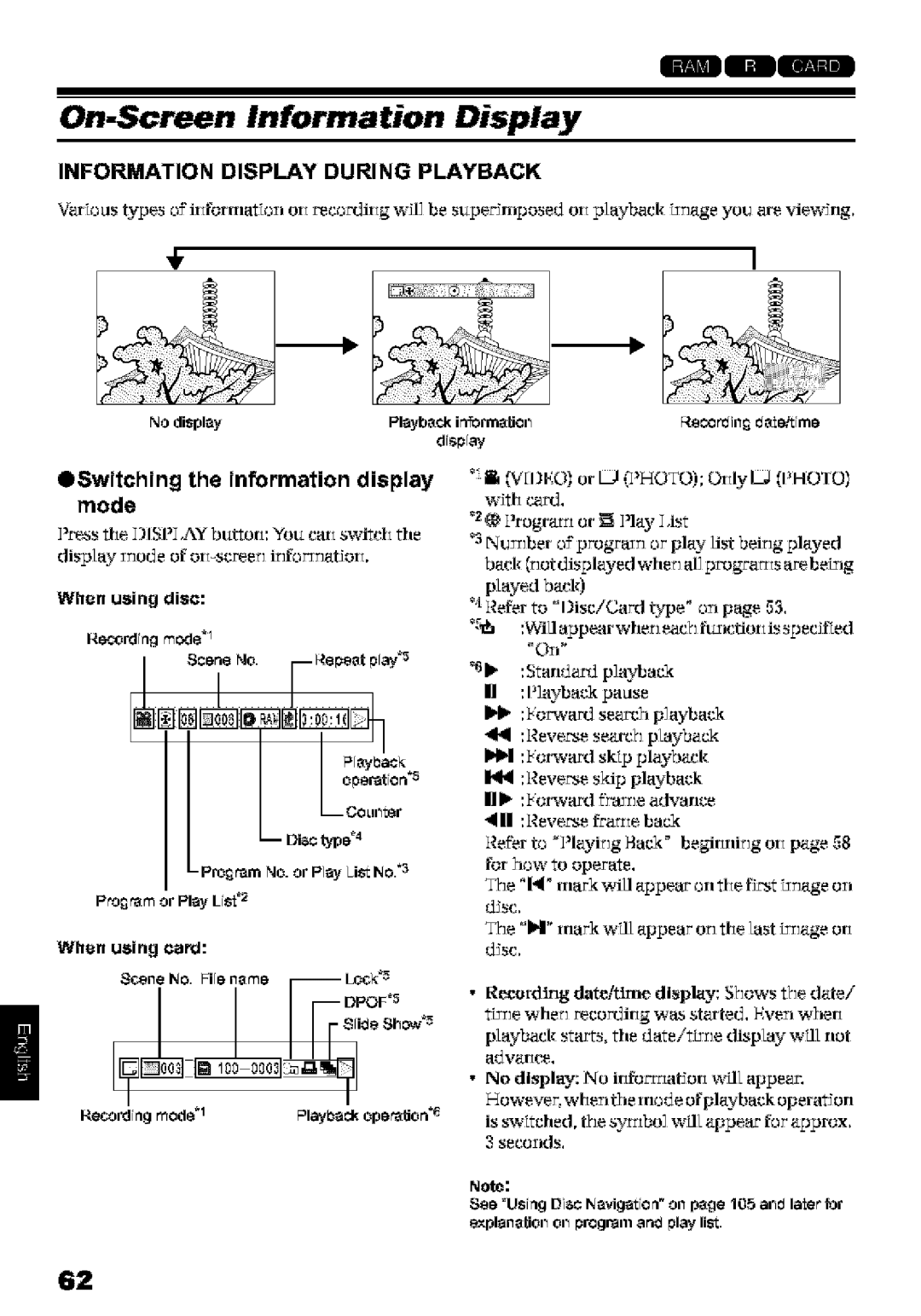 Hitachi DZ-MV580A instruction manual On-Screen Information Display, ESwitching the information display mode 