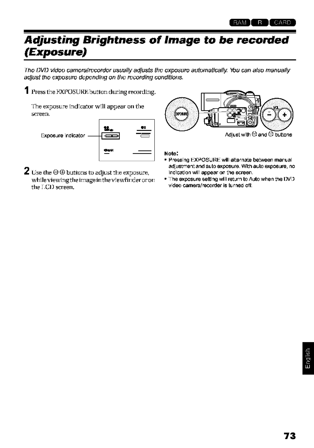 Hitachi DZ-MV580A Adjusting Brightness of Image to be recorded Exposure, Iresst2eEXPOSU IEbutton dtwJng recordzlg 