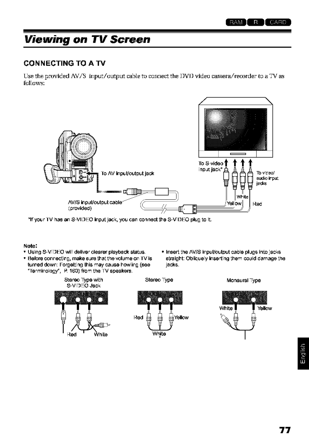 Hitachi DZ-MV580A instruction manual Viewing on TV Screen, Connecting to a TV, AV!S kpLd/outputcable, Prided 