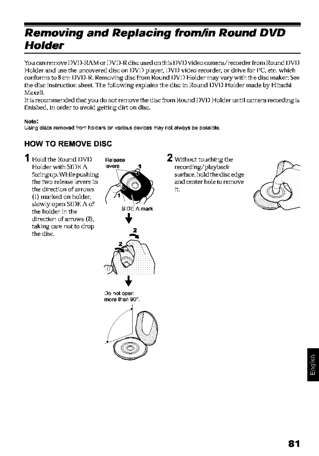 Hitachi DZ-MV580A instruction manual HOW to Remove Disc, Recordirlgiplybacl 