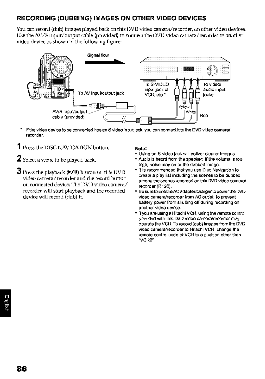 Hitachi DZ-MV580A Recording Dubbing Images on Other Video Devices, Press the Disc NA Gafion button, Pecot 