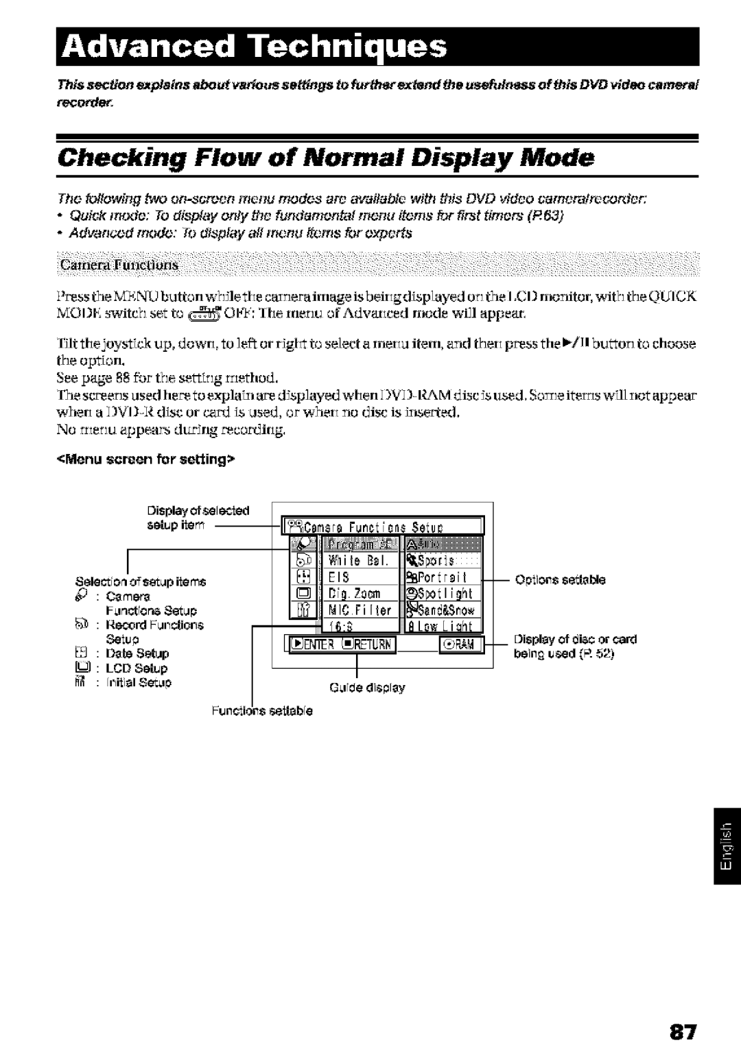 Hitachi DZ-MV580A instruction manual Checking Flow of Normal Display Mode, RecotJe, 3isplayof selected, Fun¢li setleble 