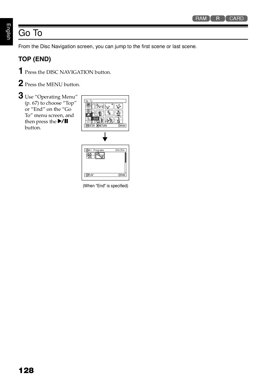 Hitachi DZ-MV730E, DZ-MV750E, DZ-MV780E, DZ-GX20E instruction manual Go To, 128, Top End 