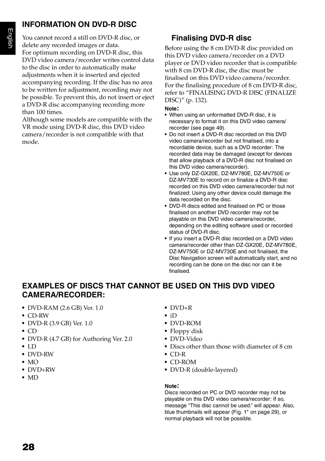 Hitachi DZ-MV730E, DZ-MV750E, DZ-MV780E, DZ-GX20E instruction manual Information on DVD-R Disc, Finalising DVD-R disc 