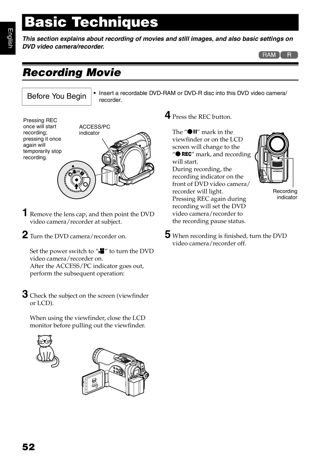 Hitachi DZ-MV730E, DZ-MV750E, DZ-MV780E, DZ-GX20E instruction manual Recording Movie, Pressing REC again during 