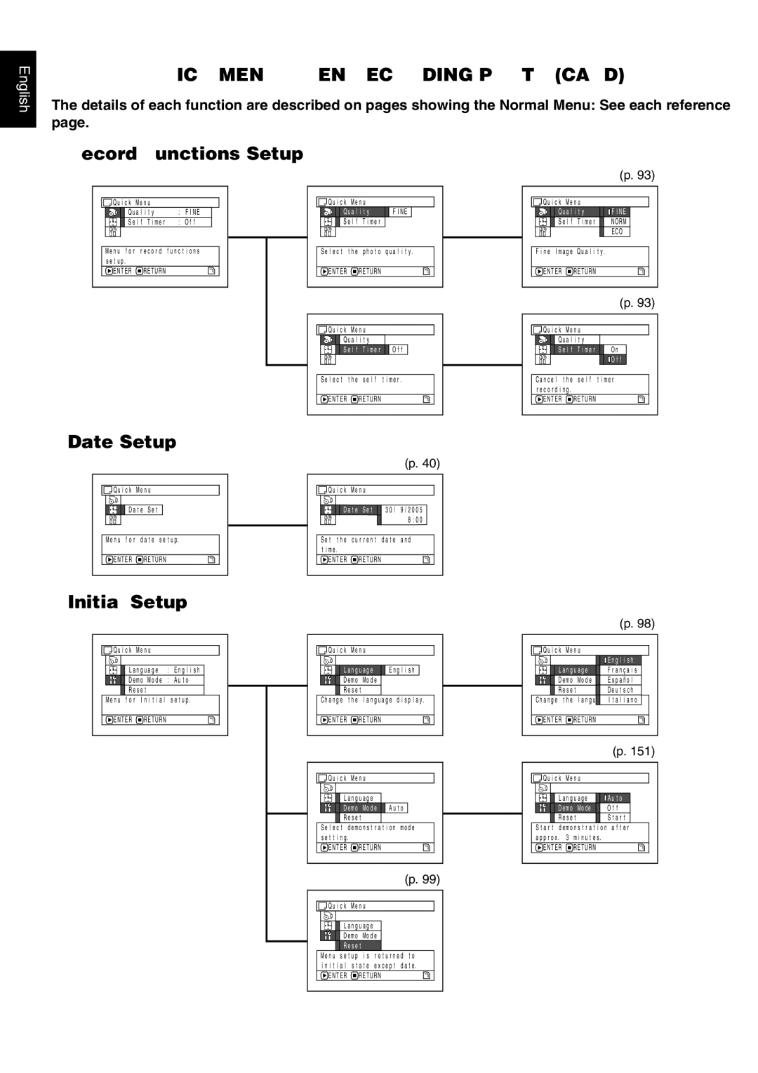 Hitachi DZ-MV780E, DZ-MV730E, DZ-MV750E, DZ-GX20E instruction manual Flow of Quick Menu When Recording Photo Card 