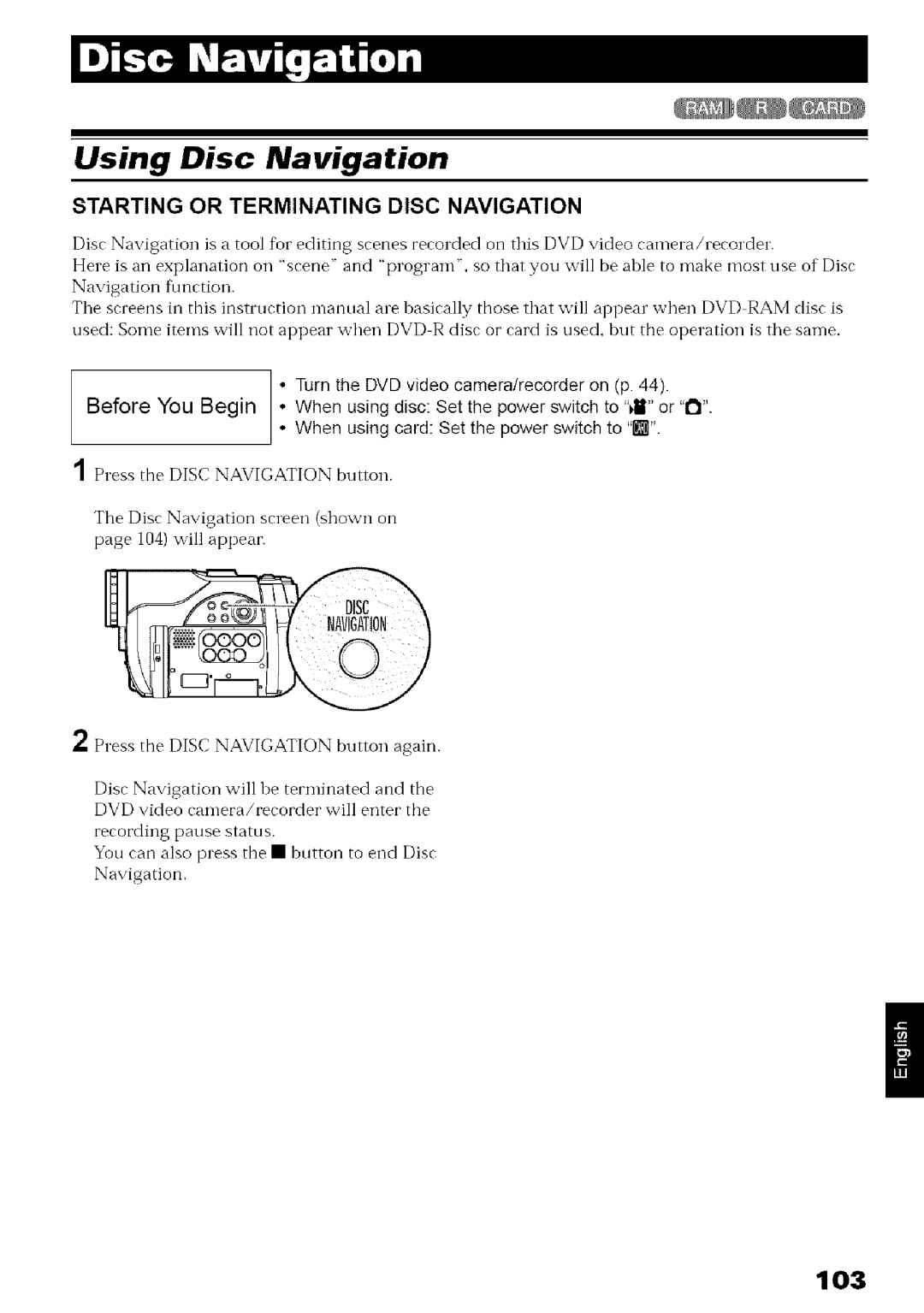 Hitachi DZ-MV780A instruction manual Using Disc Navigation, 103 