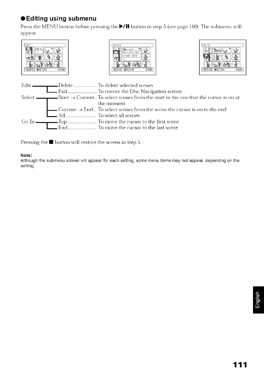 Hitachi DZ-MV780A instruction manual OEditing using submenu 