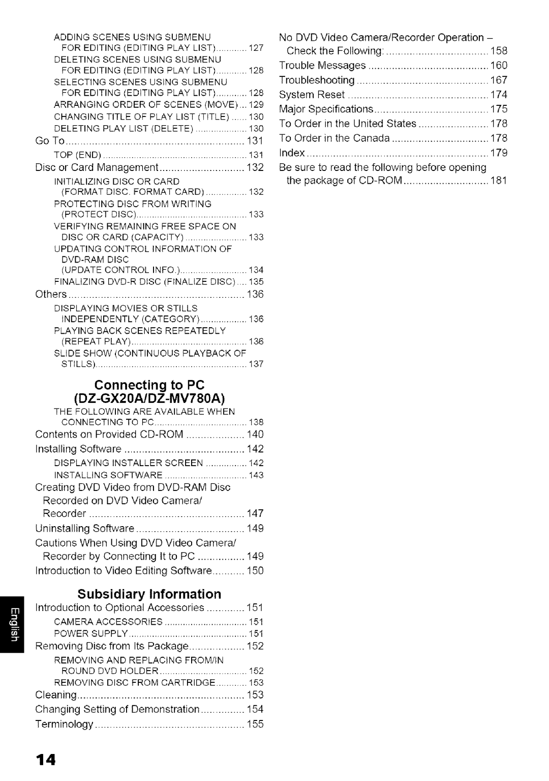 Hitachi DZ-MV780A instruction manual Connecting To PC, Subsidiary Information 