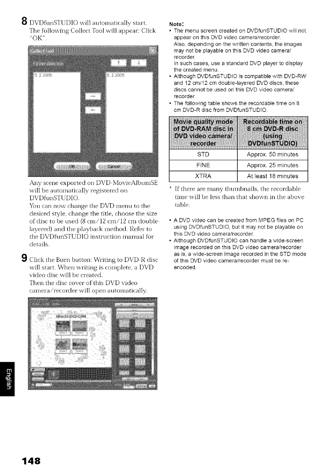 Hitachi DZ-MV780A 148, DVDI\mSTI Jdio, Will start. Wben writing is complete, a DVD, Approx Minutes, At least 18 minutes 