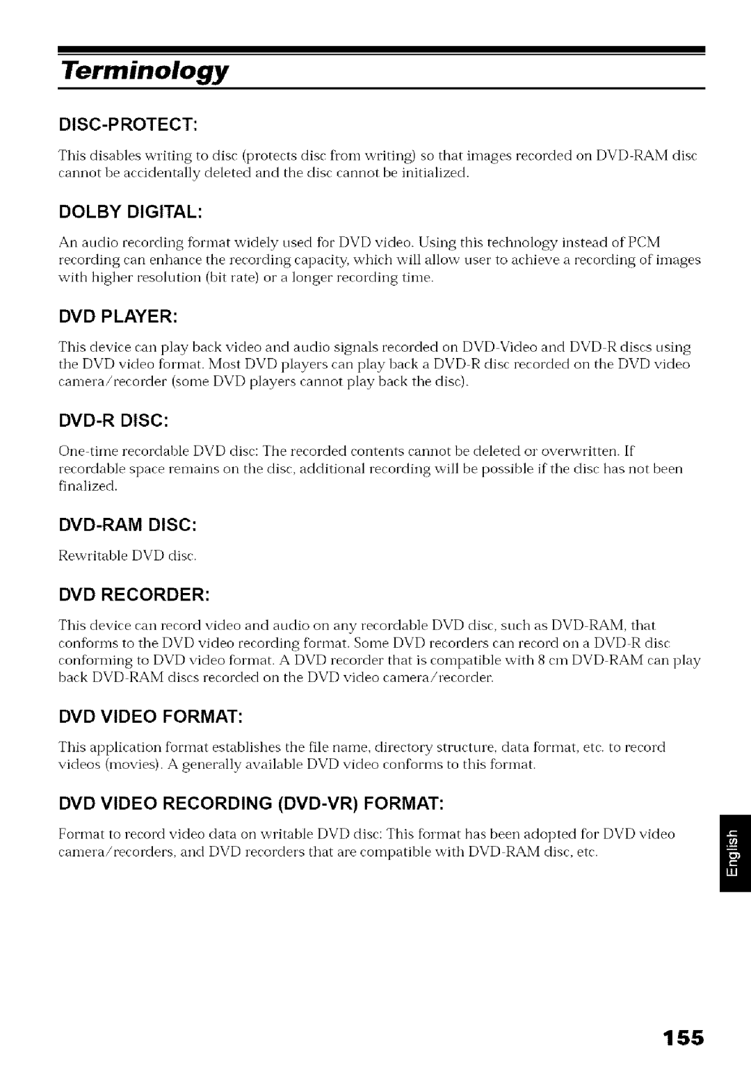 Hitachi DZ-MV780A instruction manual Terminology, 155 