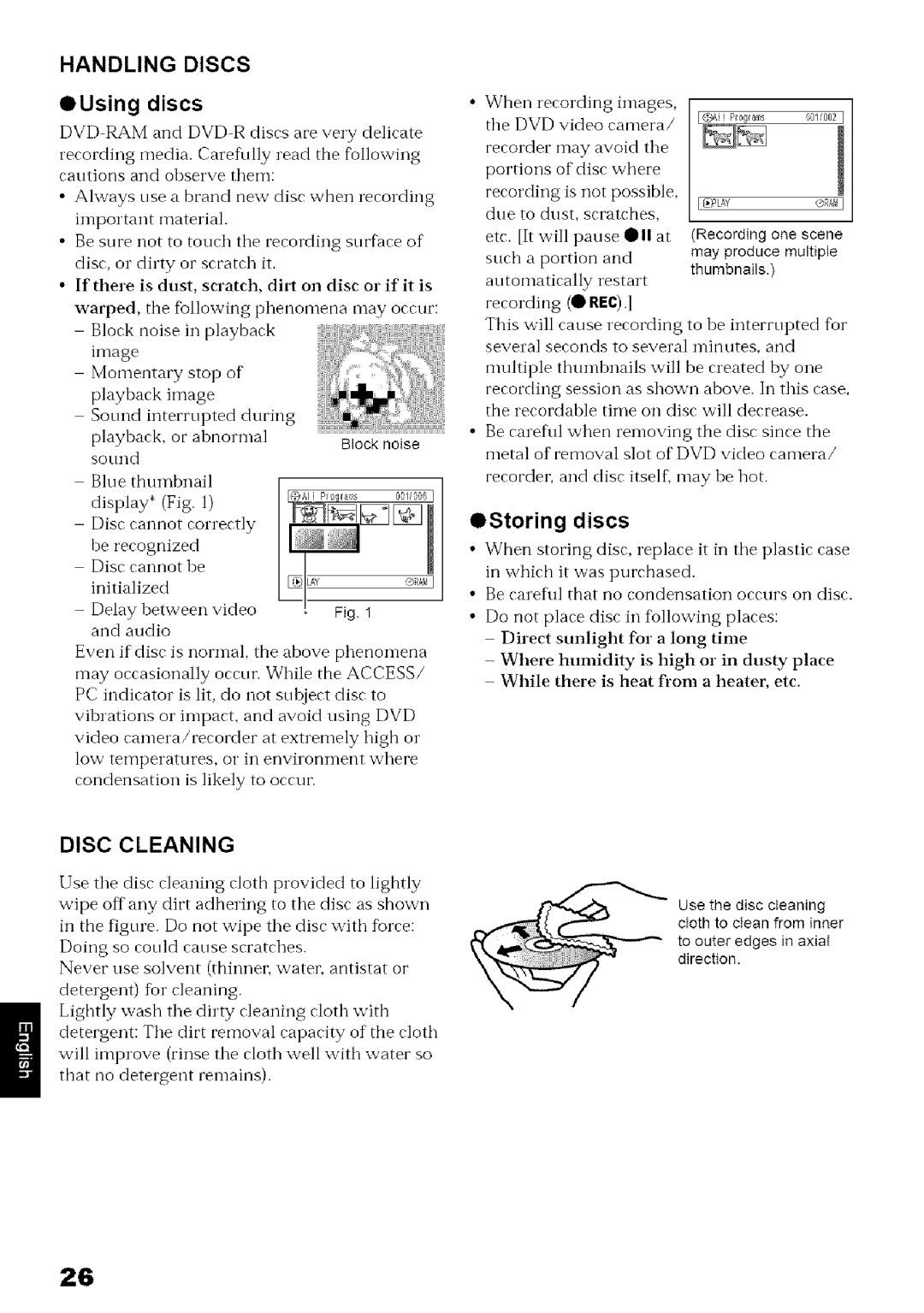 Hitachi DZ-MV780A instruction manual Handling Discs, OUsing discs, OStoring discs, Disc Cleaning, Ily 