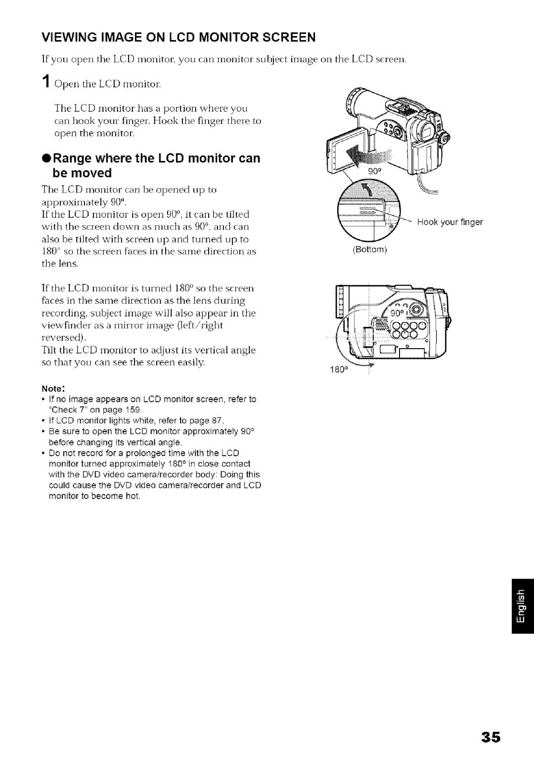 Hitachi DZ-MV780A Viewing Image on LCD Monitor Screen, ORange where the LCD monitor can be moved, Tile lens 