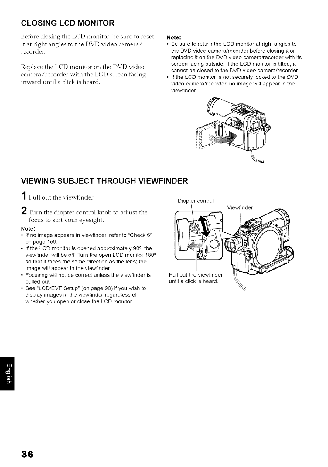 Hitachi DZ-MV780A instruction manual Closing LCD Monitor, Viewing Subject Through Viewfinder 