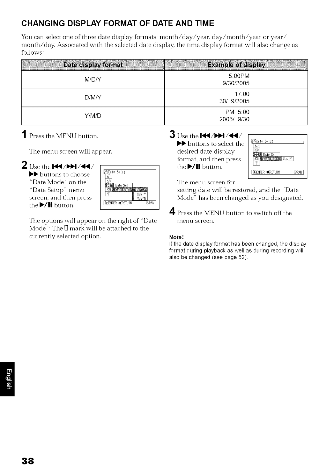 Hitachi DZ-MV780A instruction manual Changing Display Format of Date and Time 