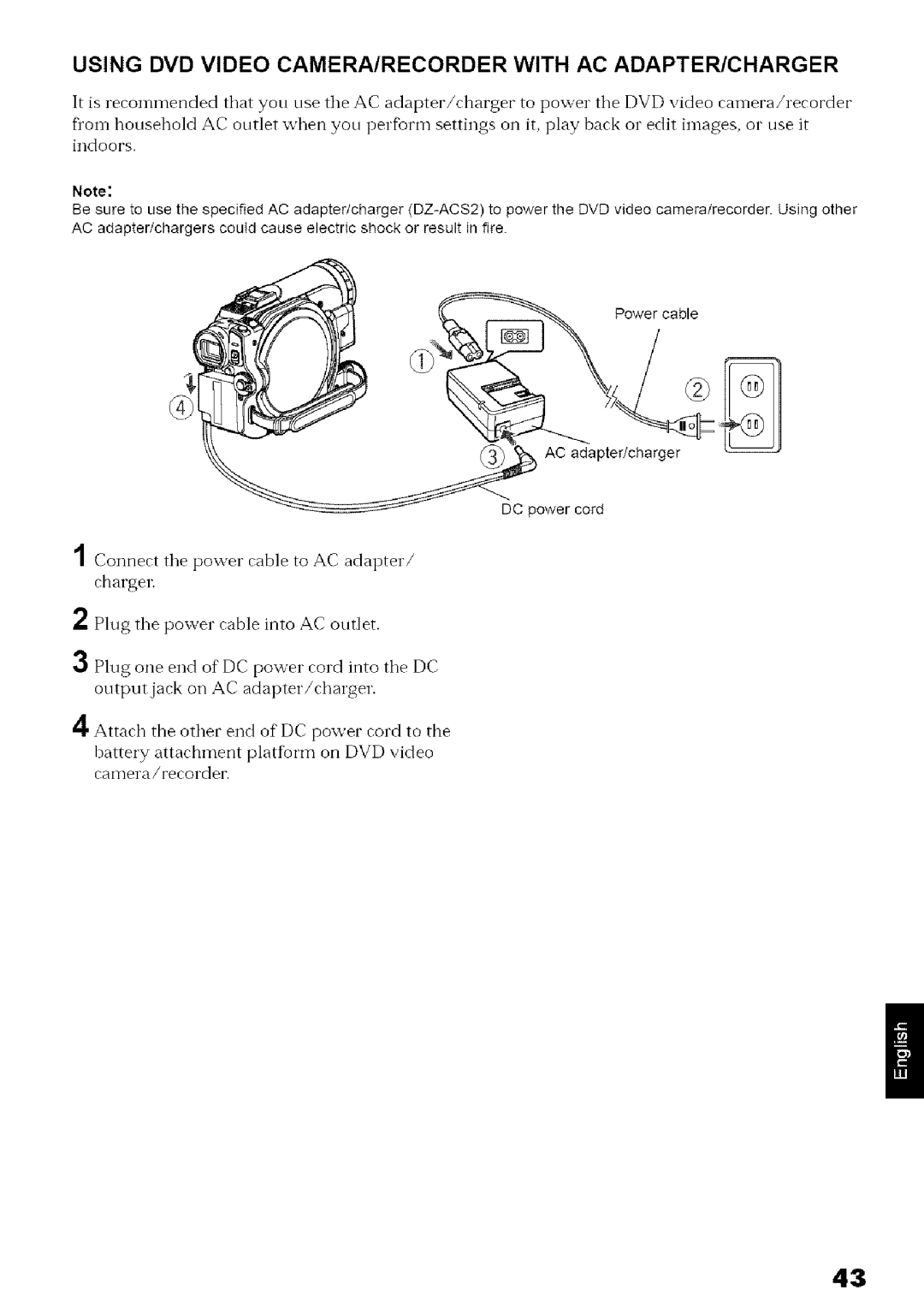 Hitachi DZ-MV780A instruction manual Using DVD Video CAMERA/RECORDER with AC ADAPTER/CHARGER 