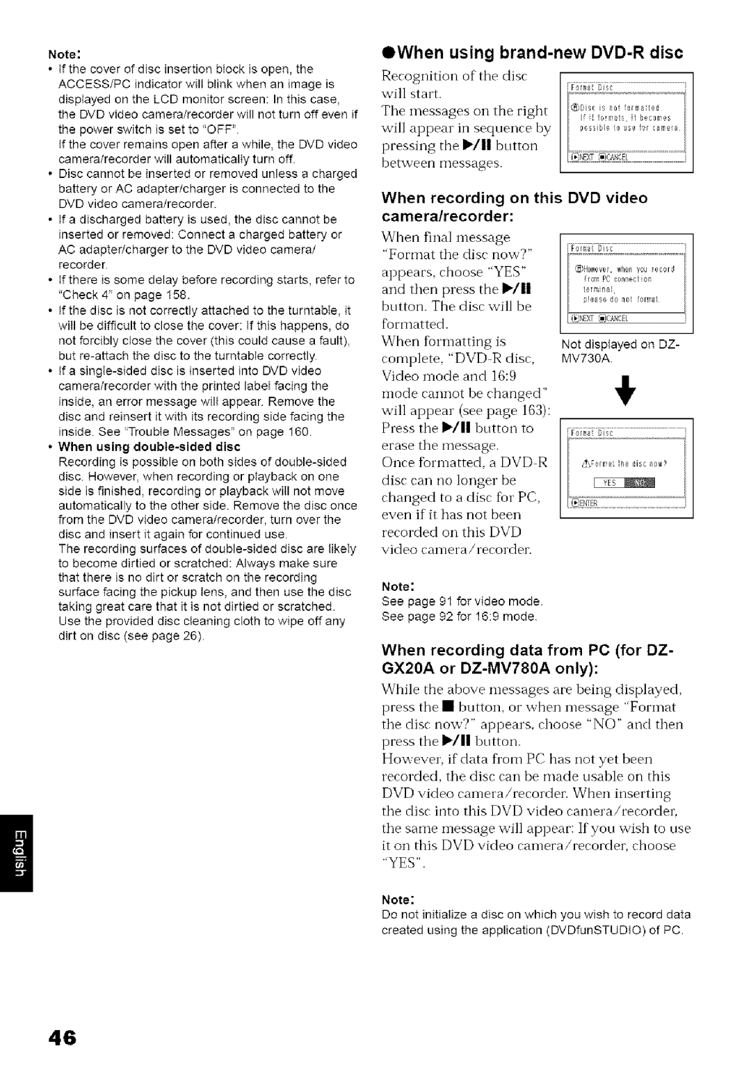 Hitachi DZ-MV780A OWhen using brand-new DVD-R disc, Camera/recorder, When fiormatting is Complete, DVD R disc 