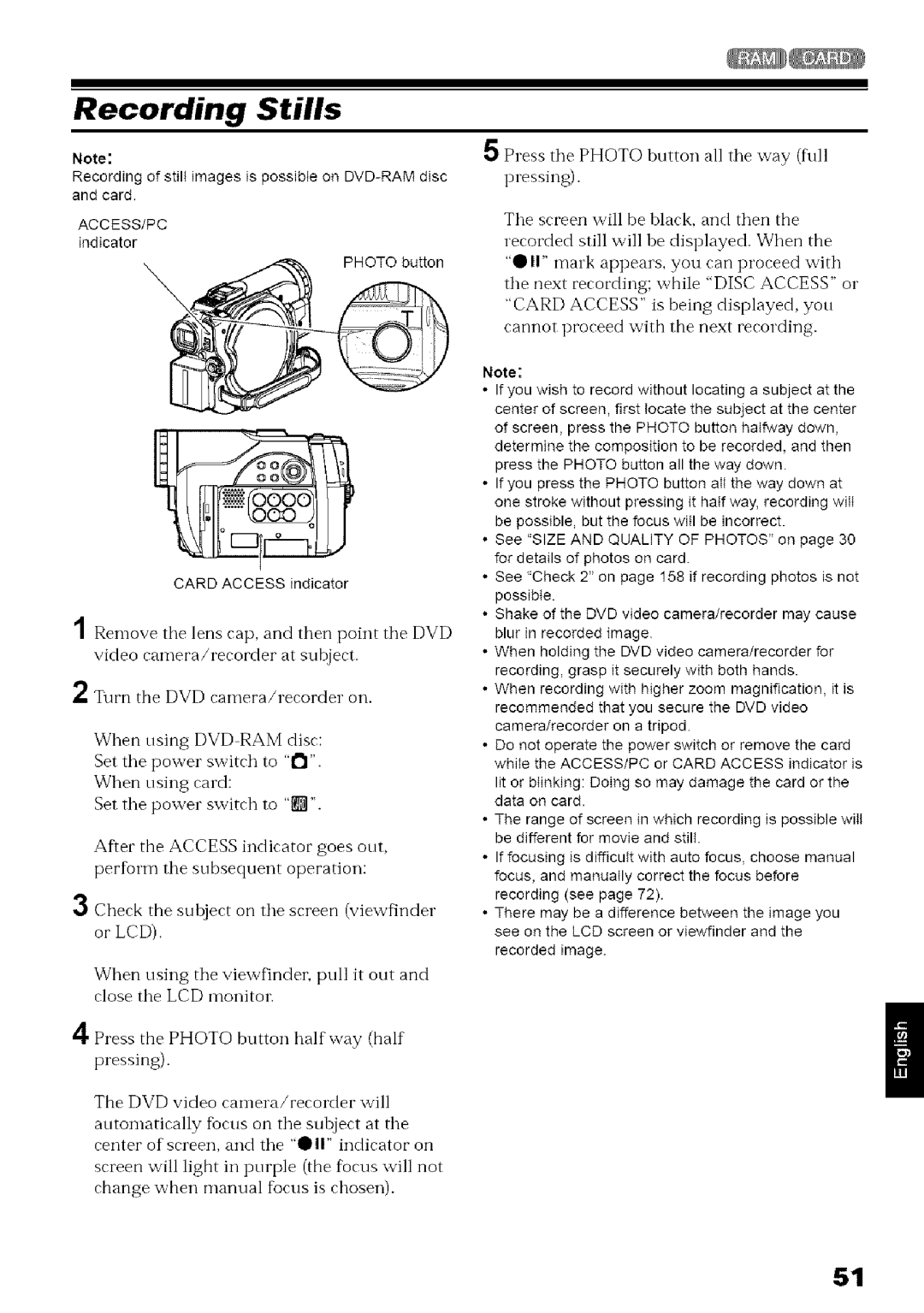 Hitachi DZ-MV780A instruction manual Recording Stills 