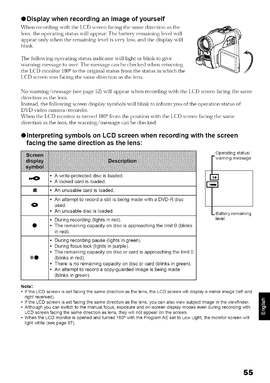 Hitachi DZ-MV780A instruction manual ODisplay when recording an image of yourself 