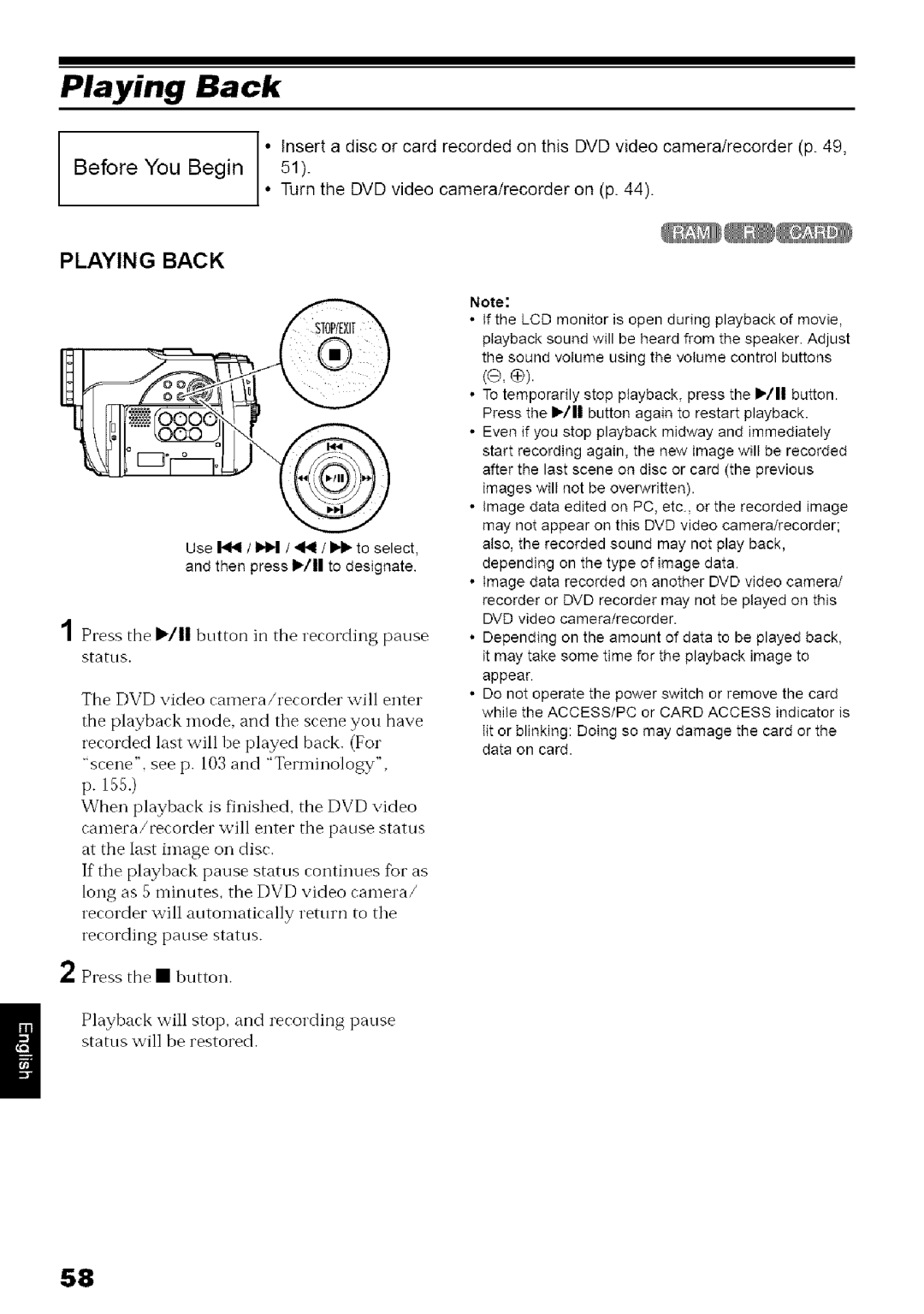 Hitachi DZ-MV780A instruction manual Playing Back 