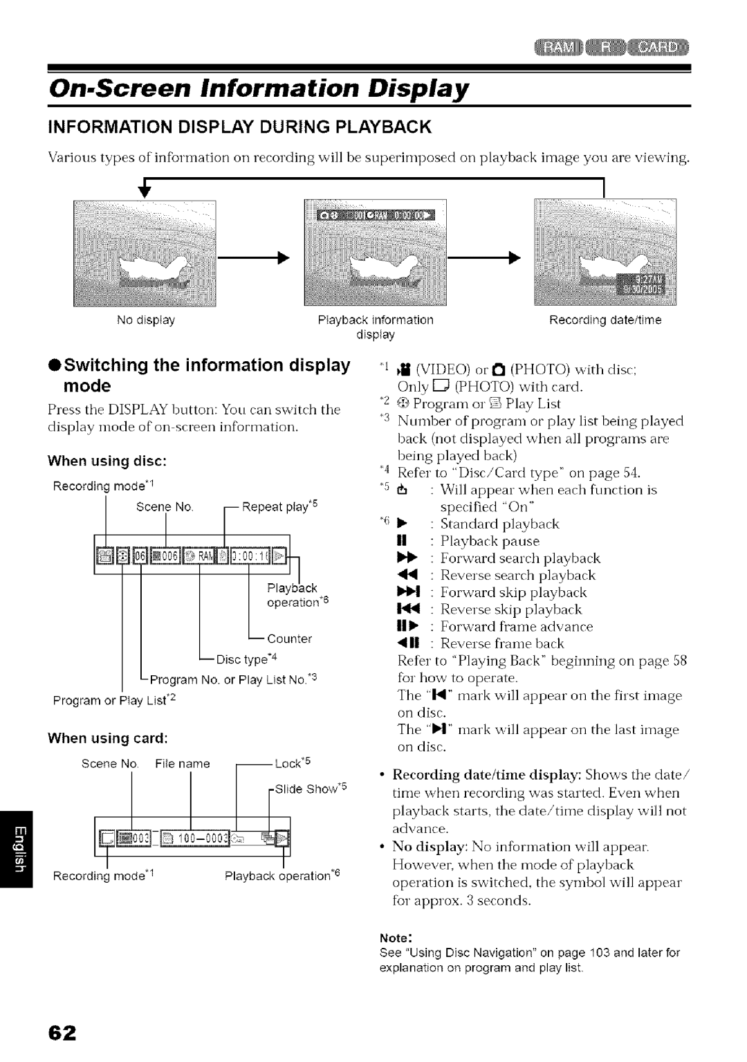 Hitachi DZ-MV780A instruction manual On-Screen Information Display, Switching the information display mode, When using disc 