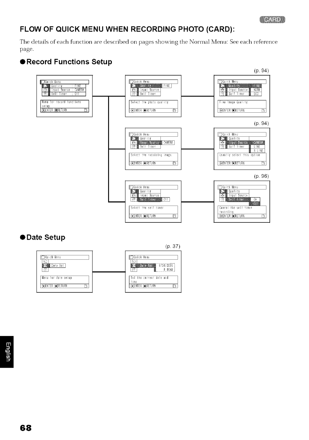 Hitachi DZ-MV780A instruction manual Flow of Quick Menu When Recording Photo Card, Date Setup 