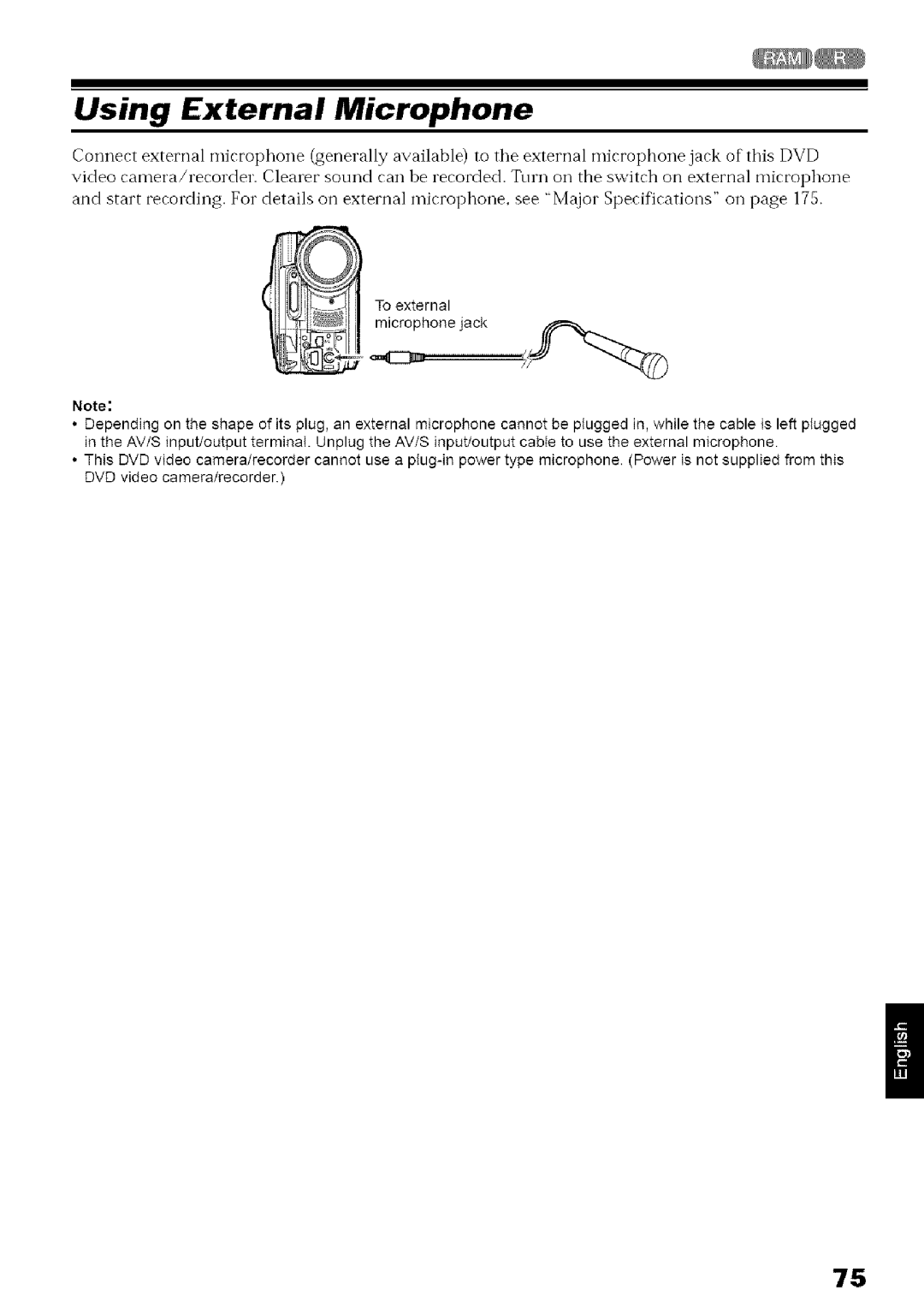 Hitachi DZ-MV780A instruction manual Using External Microphone 