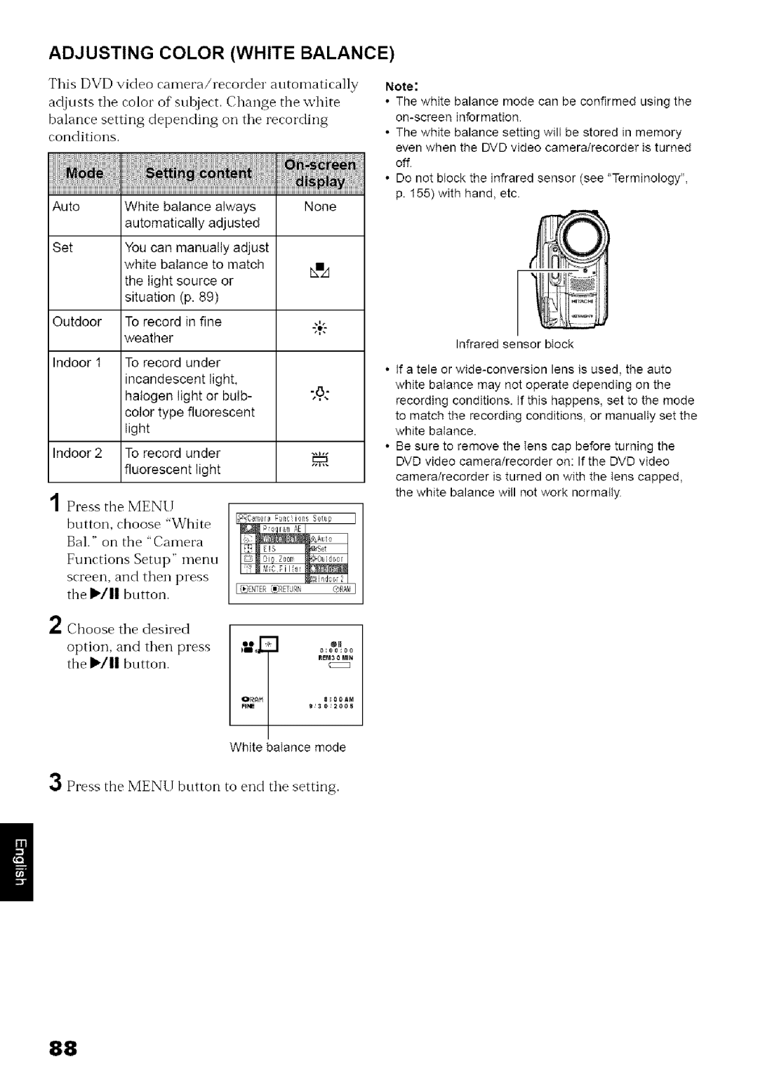 Hitachi DZ-MV780A instruction manual Adjusting Color White Balance 