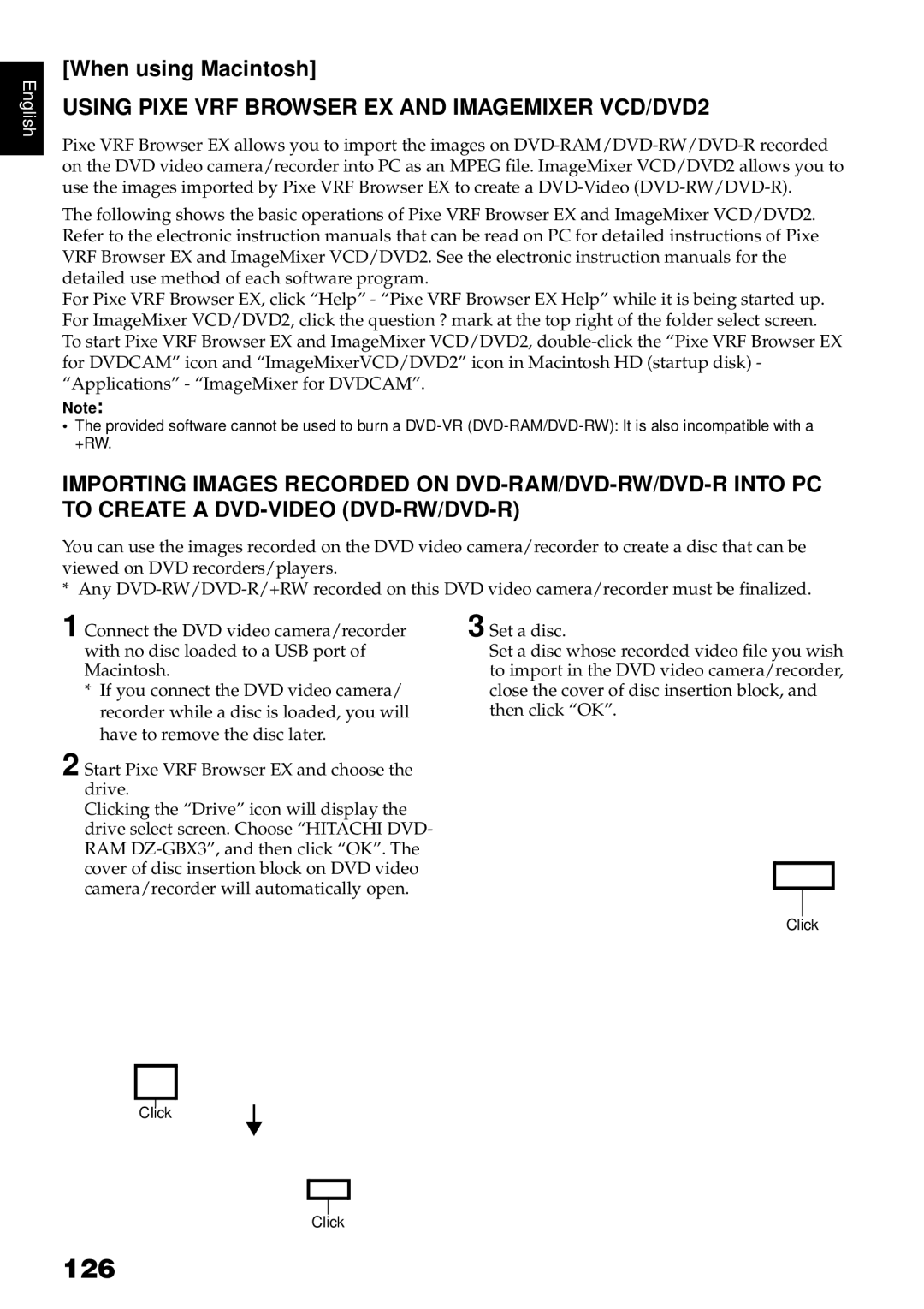 Hitachi DZBX35A instruction manual 126, Using Pixe VRF Browser EX and Imagemixer VCD/DVD2 