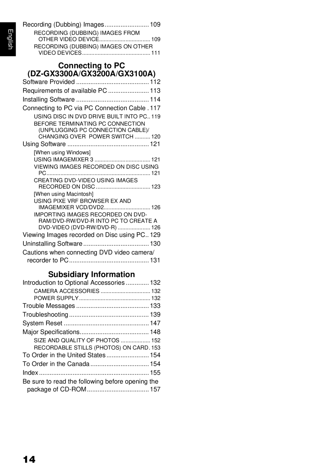 Hitachi DZBX35A instruction manual Connecting to PC DZ-GX3300A/GX3200A/GX3100A, Subsidiary Information 